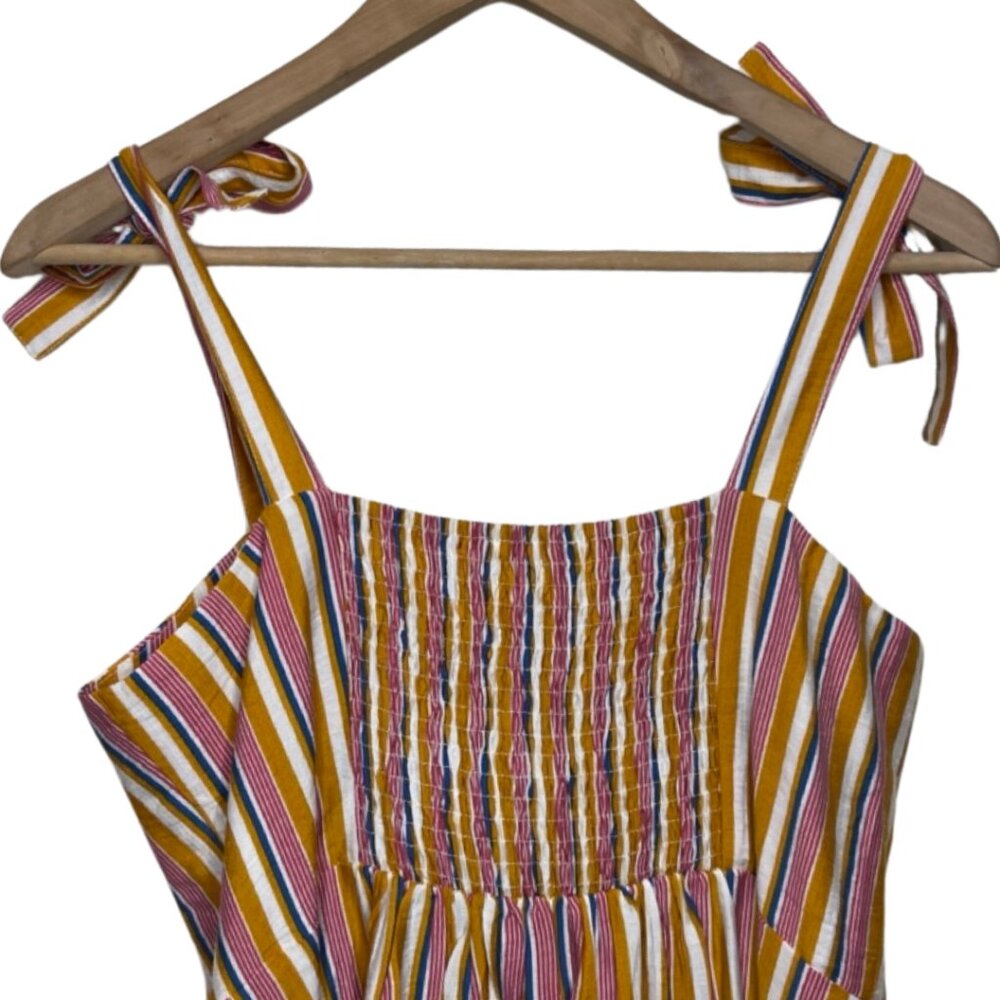 HEM & THREAD | Button Down Striped Tie Sleeve Midi Dress with Pockets | Size M - Picture 6 of 11